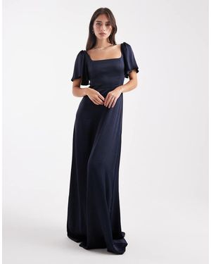 Maids To Measure Bridesmaid Square Neck Flutter Sleeve Maxi Dress - Blue
