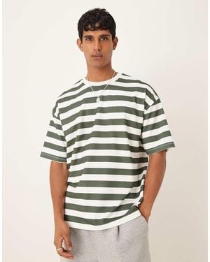 ASOS Gestreept Oversized T-Shirt Van Zware Breathemax Stof - Bruin