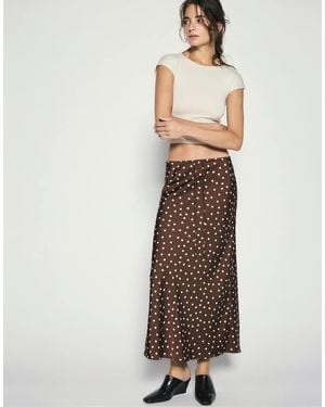 Pull&Bear Satin Drawstring Midi Skirt - Natural
