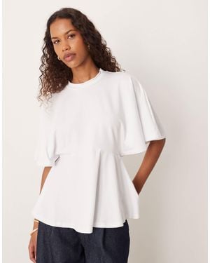 ASOS Peplum Hem Cinch Tee With Angel Sleeve - White