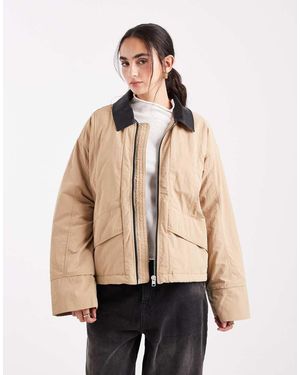 Object Chaqueta Beis Impermeable Y Ligeramente Acolchada De Estilo Campero Con Solapas De Cuero Sintético De -Negro - Neutro