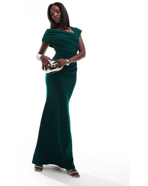 Goddiva Vestido Largo Con Cuello Desbocado De - Verde