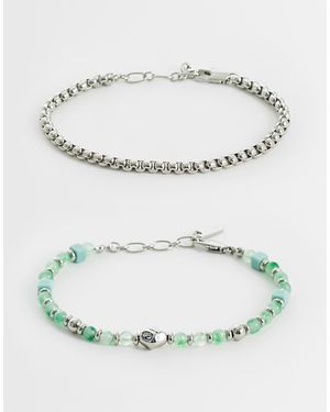 ASOS Confezione Da 2 Bracciali A Catenina Argentata E Con Perline Squadrate Semipreziose - Grigio