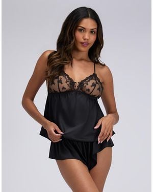 Boux Avenue Vixen Satin Short Cami Set Pyjama Top And Shorts Nightwear - Black