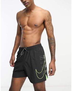 Nike Shorts De Baño De 5" Negros Con Logo Lateral Grande Explore De - Azul