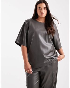 ASOS Curve Faux Leather Oversized Top Co-Ord - Grey