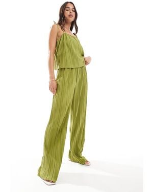 Vero Moda High Waist Plisse Trouser Co-ord - Green