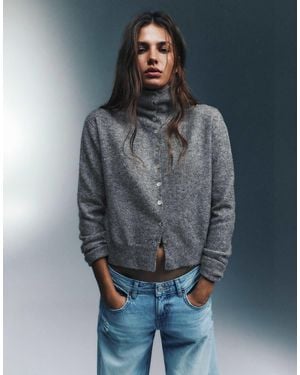 Pull&Bear Cardigan mit stehkragen und knopfleiste - Blau