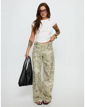 Princess Polly Mckinley Cross Over Belt Detail Wide Leg Mid Rise Jeans - Multicolor