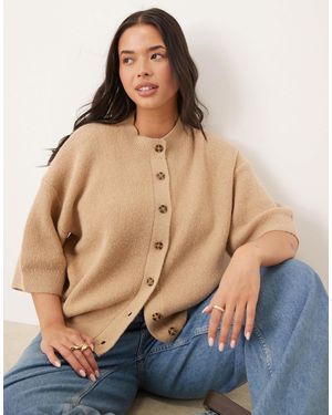 ASOS Asos Design Curve Knitted Short Sleeve Rib Cardigan - Blue