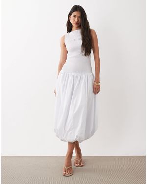ASOS Shirred Poplin Maxi Dress With Volume Skirt - White