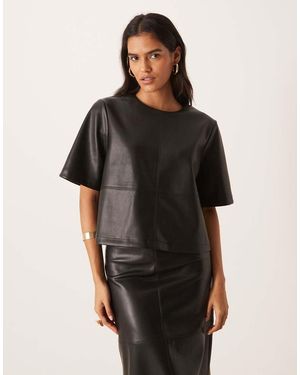 Gina Tricot Pu Boxy Fit Short Sleeve Top - Black