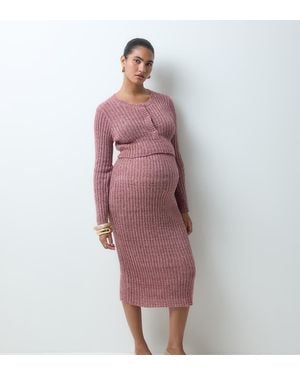 Mama.licious Mamalicious Zwangerschaps Ribgebreide Midi-Rok Co-Ord - Roze
