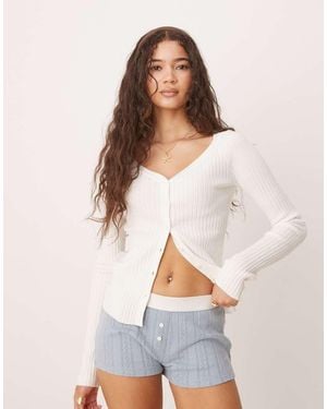 ASOS Knitted V Neck Button Through Top - White