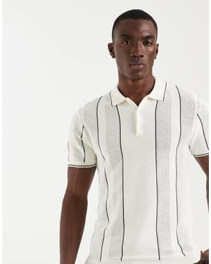 Blend 100% Cotton Thin Stripe Slim Fit Knit Polo - White