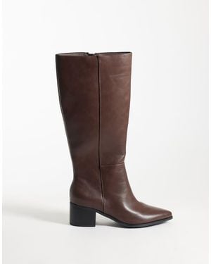 London Rebel Jessie Refined Pointed Knee Boots - Brown