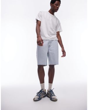 TOPMAN Wide Leg Raw Hem Denim Short - White