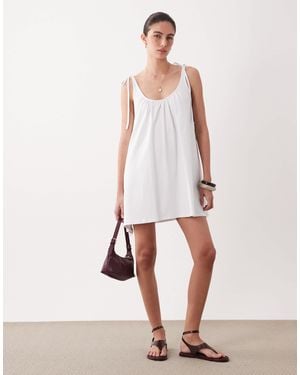 ASOS Scoop Neck Mini Dress With Tie Shoulder Detail - White
