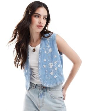 ASOS Soft Denim Embroidery Waistcoat - Blue