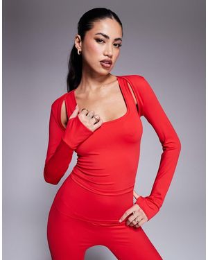 Wanderdoll Everyday Exclusive Elevated Active Long Sleeve Shrug Co-ord - Red