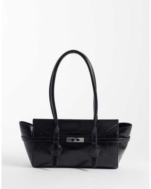 ASOS Borsa Shopping Nera Con Cinturino E Chiusura Con Gancio - Bianco