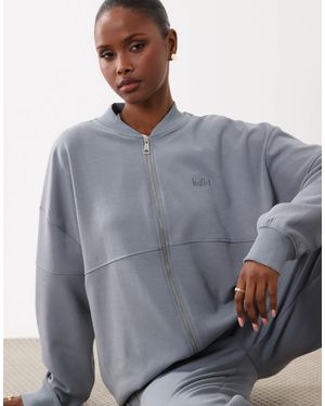 Kaiia Cotton Rich Premium Interlock Oversized Zip Through Jacket Co-ord - Gray