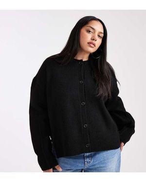 ASOS Asos Design Curve Boxy Crew Neck Cardigan With Side Split Detail - Black