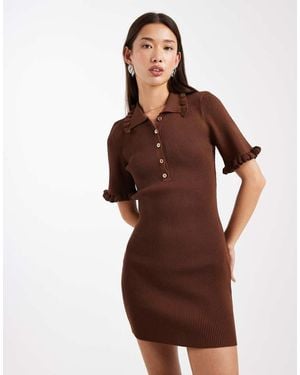 Miss Selfridge Ruffle Detail Knit Mini Dress - Brown