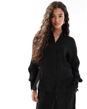 French Connection Crinkle Satin Relaxed Shirt Co-ord - Black