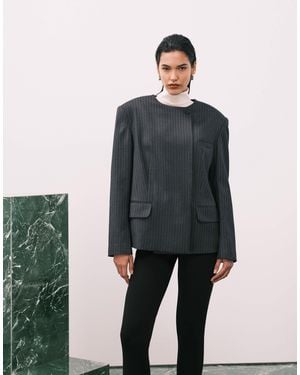 ASOS Tailored Strong Shoulder Collarless Blazer - Blue