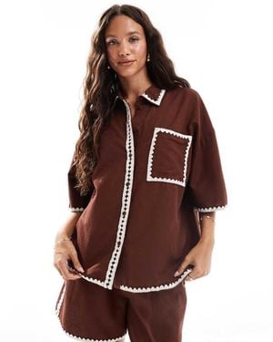 Vero Moda Oversized Shirt Co-ord With Contrast Stitching - Brown