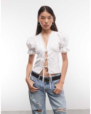 Reclaimed Vintage Poplin Tie Front Top - White