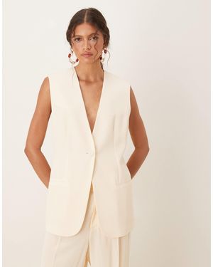 Mango Long Line V-neck Light Weight Waistcoat Co-ord - Natural