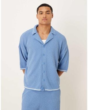 ASOS Relaxed Knitted Button Through Polo Shirt Co-ord - Blue