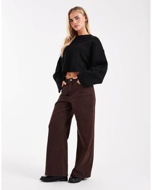 Only Petite Madison Leo Print Wide Leg Jeans - Brown