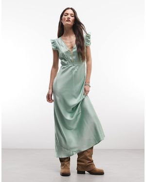 Reclaimed Vintage Maxi Tea Dress With Lace Inserts And Pintucks - Green