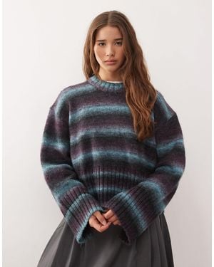 Monki Boxy Sweater With Faded Stripe - Blue