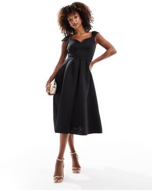 Goddiva Foam Skater Midi Dress - Black