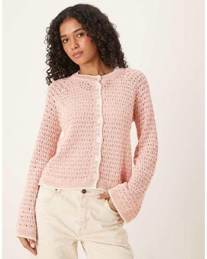 ASOS Crochet Stitch Cardigan With Blanket Stitch - Pink