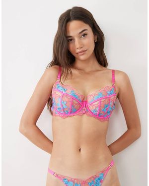 Ann Summers Reggiseno Balconcino Con Ricamo Floreale, Non Imbottito, Per Coppe Grandi, Acceso - Viola