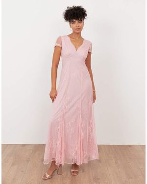 Maya Lace V Neck Maxi Dress - Pink