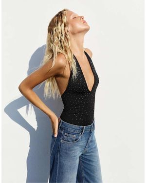 Pull&Bear Body Allacciato Al Collo Con Strass - Blu