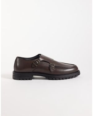 ASOS Two Strap Monk Shoes With Cleated Sole - Brown
