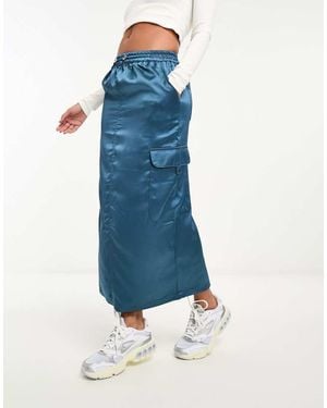 River Island Satin Cargo Midi Skirt - Blue