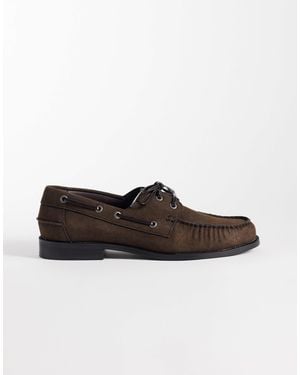 ASOS Lace Up Boat Shoes With Ruching - Brown