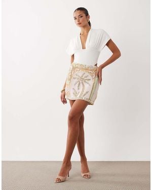 ASOS Pastel Palm Tree Embellished Mini Skirt - Natural