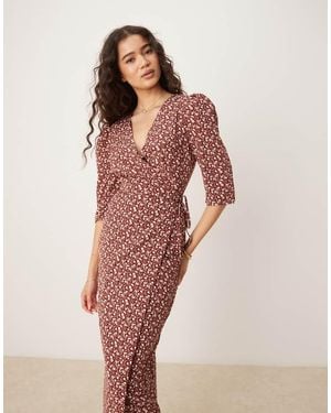 Glamorous V Neck Midi Dresses - Brown