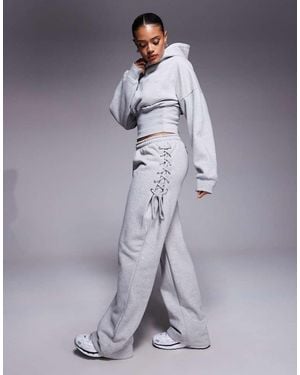 Kaiia Cotton Rich Lace Up Side Detail Wide Leg joggers Co-ord - Blue