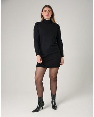 French Connection Cosy Soft Touch High Neck Seam Jumper Mini Dress - Black