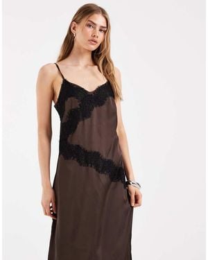 Pieces Satin Cami Maxi Dress With Lace Trim - Black